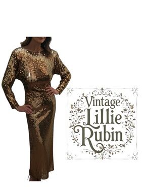 Vintage Lillie Rubin Oleg Cassini golden bronze long sequin gown Size 4